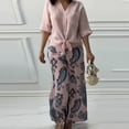 thumbnail image 2 of Womens 2 Piece Outfits Dressy Casual Long Sleeve Collared Shirt and Wide Leg Trouser Pant Loose Sets with Prints (XL, Pink), 2 of 6