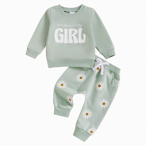 YDFCWXW Baby Girl Winter Outfit Set, "Daddy's Girl" Letter Long Sleeve Sweatshirt with Stretch Pants (Green, 12-18 Months)