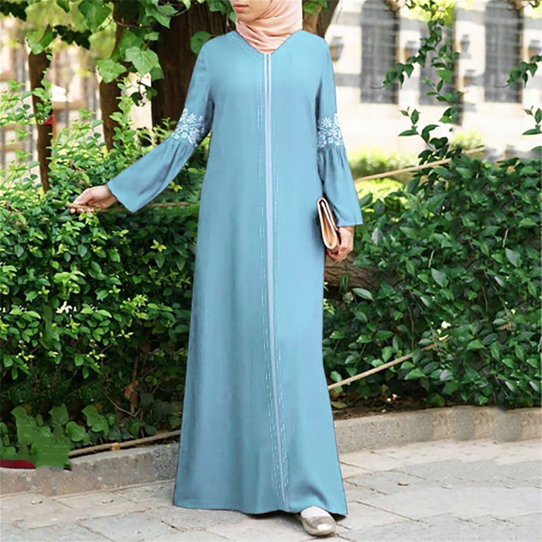 HONHUZH Womens Plus Size Wedding Guest Dresses Muslim Long Dress Floral  Printed Vintage Kaftan Islamic Maxi Dresses - Walmart.com