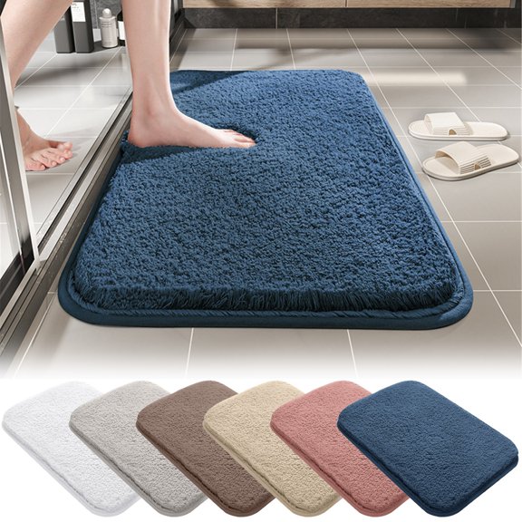 Bathroom Rugs Bath Mat Absorbent Microfiber Bath Rugs Non Slip Plush Shaggy Shower Mat for Bathroom Floor Tub Machine Washable Kitchen Mat Doormat White(24X16 Inch)