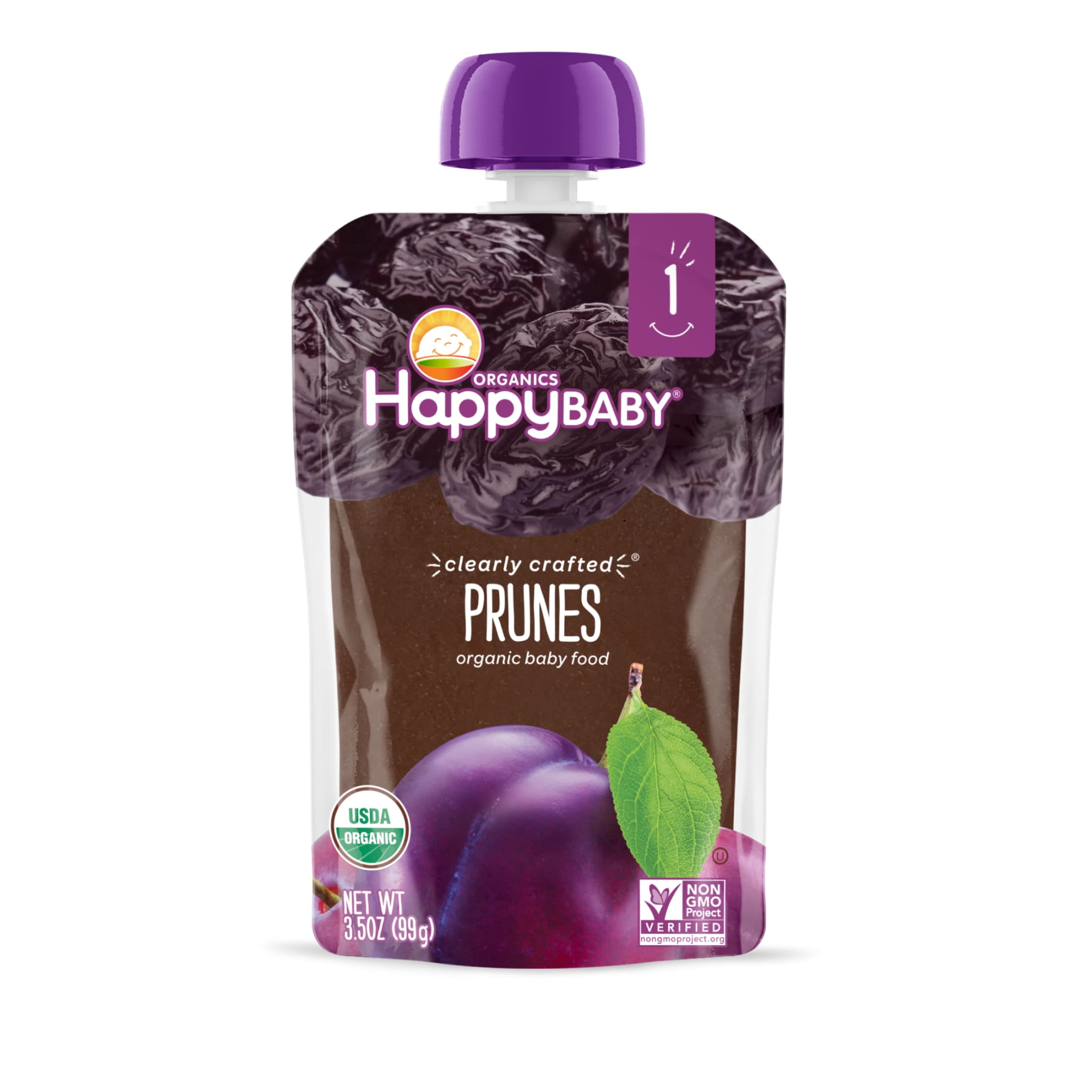 (3 pack) Happy Baby Clearly Crafted, Stage 1 Organic Baby Food Pouch, Prunes, 3.5 oz.