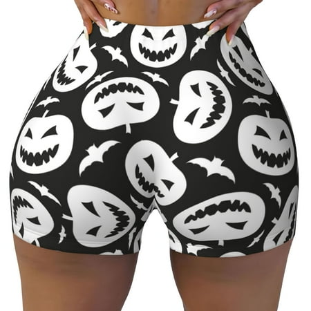Workout Shorts Women  halloween pumpkins wihte Biker Shorts for Women Running Gym Spandex Shorts Tummy Control