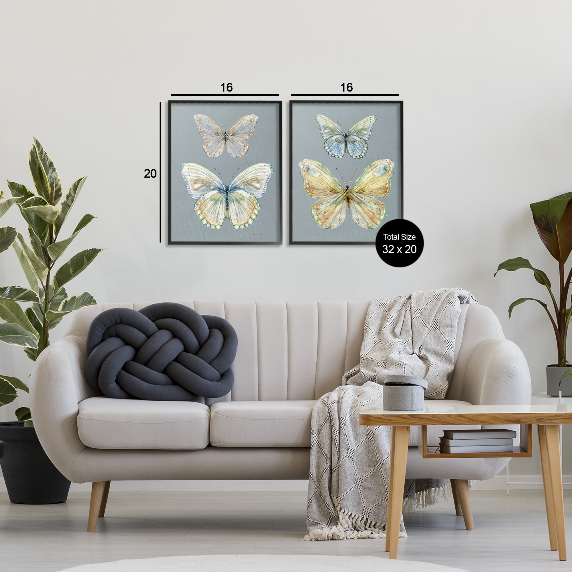 Stupell Industries Butterfly Pairs over Slate 2 Piece Black Framed Giclee Art Set, design by Carol Robinson