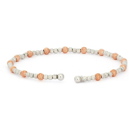 Giuliano Mameli Sterling Silver 14kt Rose Gold- and White Rhodium-Plated Bracelet with Large and Small Textured Beads
