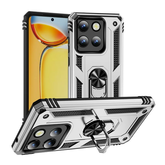 Allytechgroup for Moto G Stylus 5G 2025 Case with Kickstand, Military Grade Protection Shockproof Non-Slip Cover with Metal Rotatable Ring Stand, Magnetic Car Mount Holder Fashion Case, Silver