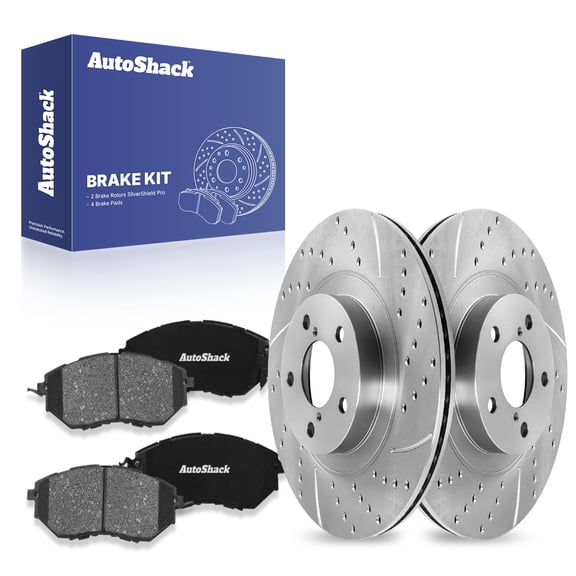 AutoShack Front Drilled & Slotted Brake Rotors Premium Ceramic Brake Pads | Replacement for 2016-2018 Subaru Forester 2.0L AWD | Zinc Coated | 6-PC Brake Kit | SilverShield Pro