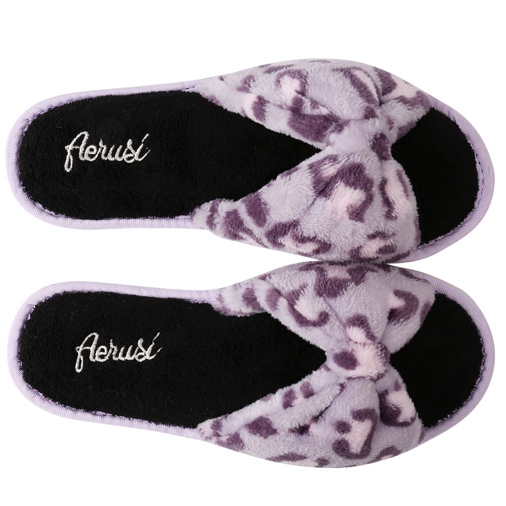 Soft Comfy Woven Leopard Pattern Non-Slip Indoor Cozy Pom Knit Relaxing Slippers