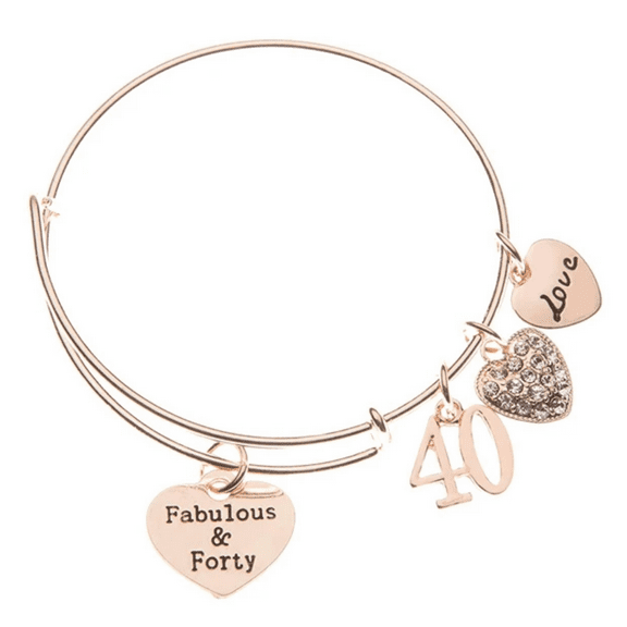 40th Birthday Gift for Women, Rose Gold Fabulous and Forty Charm Bracelet, 40th Birthday Ideas, Gift for Her