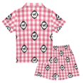 thumbnail image 2 of FORMRS Niños Short Sleeve Top and Pants Pajama Set Unisex Satin 2-Piece Sleepwear, Sizes 11-12Y, Pink Plaid Horse Pattern, 2 of 8