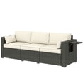 thumbnail image 1 of Outsunny 3-Seat Wicker Patio Sofa w/ Side Trays, Outdoor Couch, Cream, 1 of 10