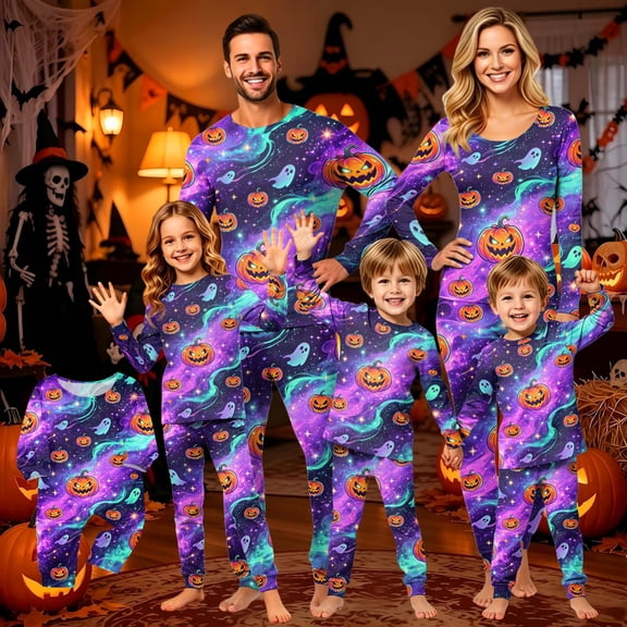 Halloween Family Matching Pajamas Sets, Halloween Family Loungewear, Ghost Pumpkin PJS Sleepwear, Halloween Seasonal Home Wear Relaxing Casual Loungewear for Family Indoor Leisure