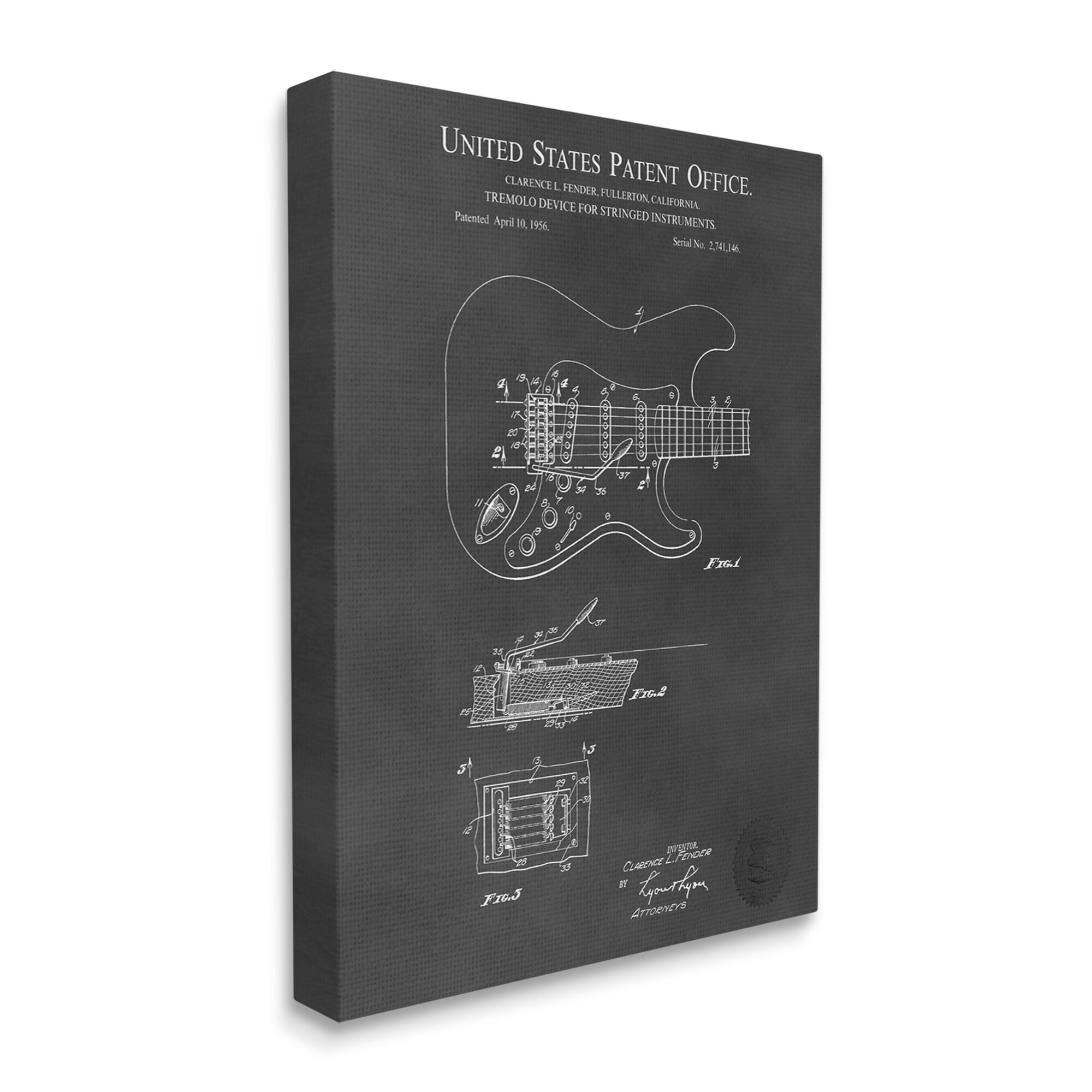 Stupell Industries Electric Guitar Instrument Musician Detailed Patent Blueprint Canvas Wall Art, 24 x 30, Design by Karl Hronek