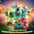 thumbnail image 2 of Juego de 12 abanicos decorativos de papel con forma de loros tropicales Easy Joy, 2 of 6
