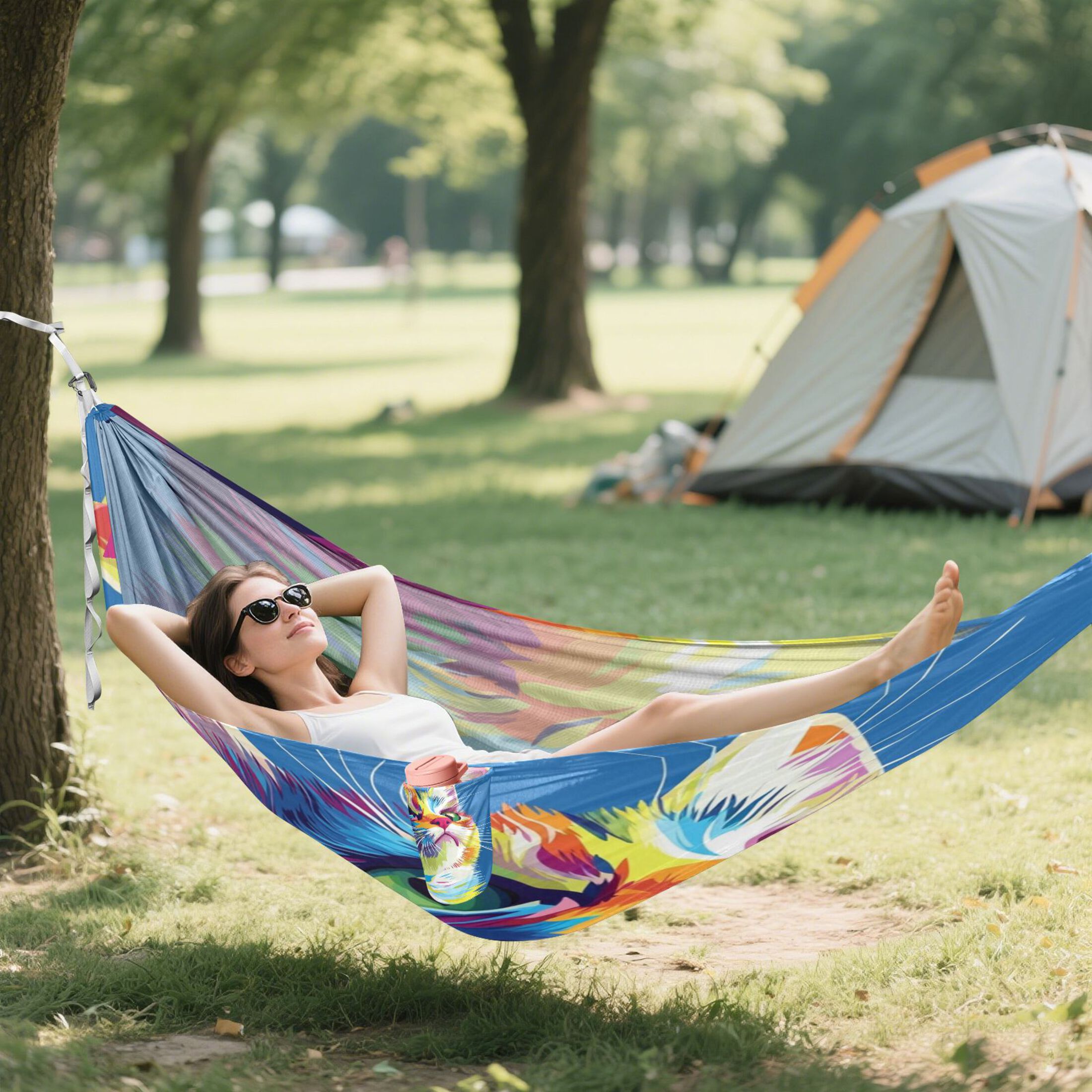 Hammock Camping Hammock Nylon Portable Hammock Travel Camping Hammock Colored Cool Cat Pattern