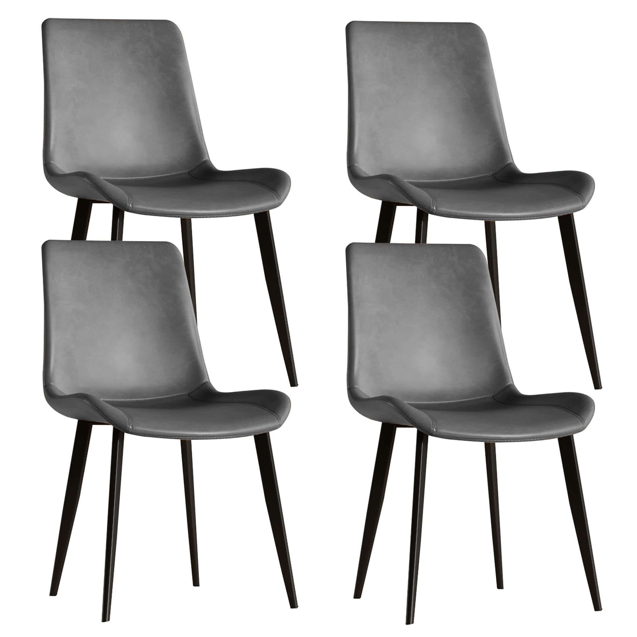 JERFIT Modern Dining Chairs Set of 4, Gray PU Leather Upholstered Kitchen Chairs with Sturdy Metal Frame for Dining Room