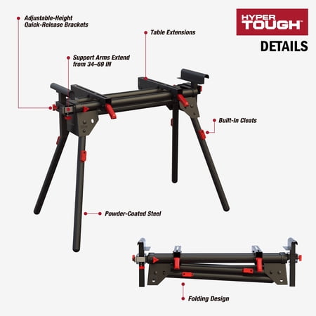 HYPER TOUGH HYPER STACK HEAVY DUTY 500-LB MITER SAW STAND, SUPPORTS 10′ BOARDS