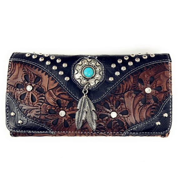 Texas West Rhinestone Laser Cut Female Floral Wallet, Beige