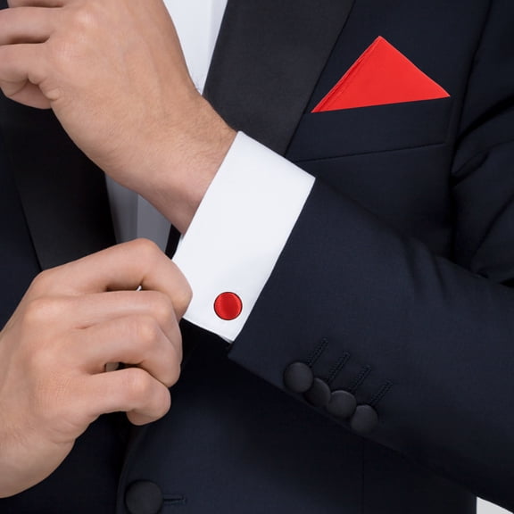 AURARMLET 1 Set Tuxedo Accessories Bow Tie Handkerchief Cufflinks Red Satin Convenient to Use