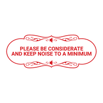 Designer Please Be Considerate and Keep Noise to a Minimum Sign (White/Red) - Medium