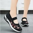 thumbnail image 2 of Xfvqtps Womens Sneakers Large Size Flower Embroidered Knitting Soft Sole Breathable Elastic Mesh Walking Shoes New Slip on Fashion Mother Shoes Black, 2 of 9