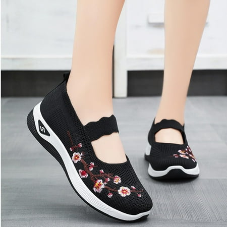 Xysaqa Walking Shoes Women  Flats Shoes Women Dressy Comfortable Women s New Large Size Casual Mesh Slip-on Women s Shoes Soft Sole Breathable Fashion Mother Shoes Female Zapatos Mujer on Clearance
