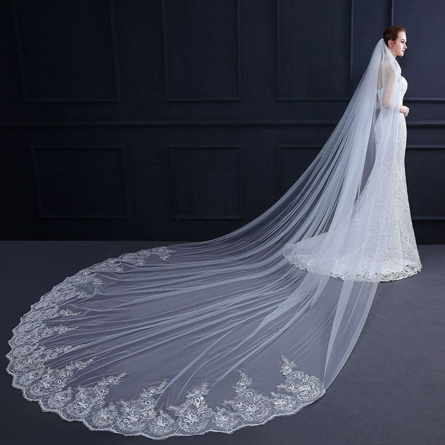 OUNONA Cathedral Length Wedding Veil White 1Pcs Simple Veil For Bride Wedding