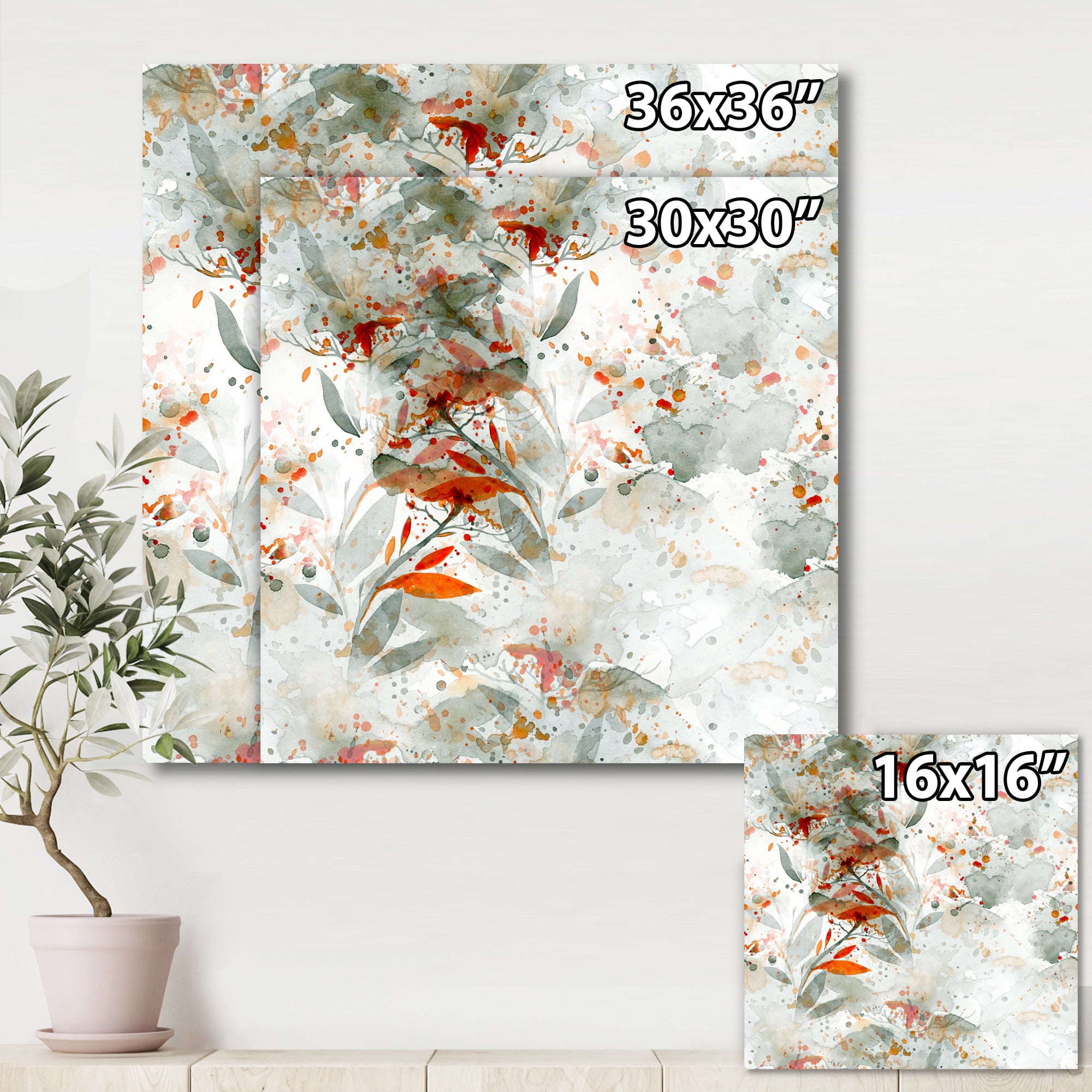Designart ' Orange and Green Wildflowers II ' Modern Canvas Wall Art Print
