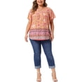thumbnail image 2 of Agnes Orinda Women's Plus Size Boho Tops Floral Keyhole Neck Ruffle Short Sleeve Summer Casual Blouse 4X Orange, 2 of 6