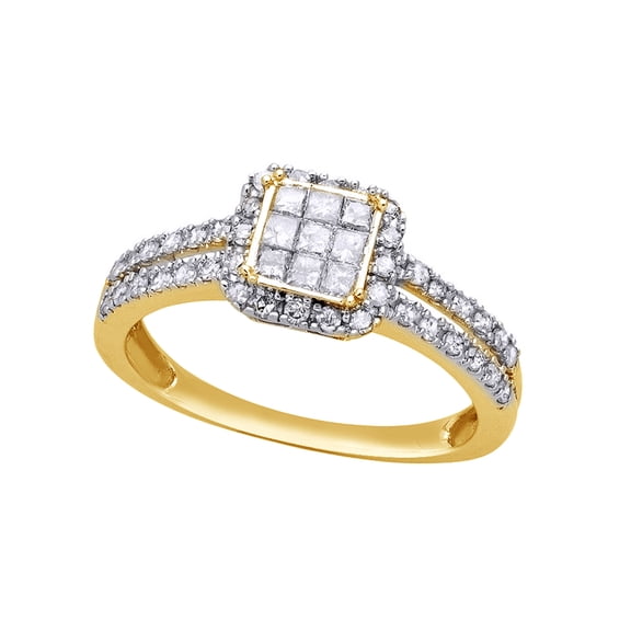 AFFY White Natural Diamond Frame Ring In 10k Yellow Gold (0.5 Cttw)