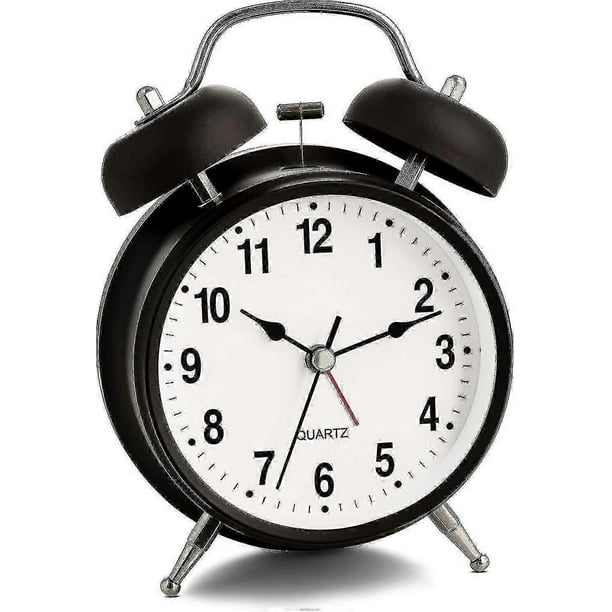 Analog Alarm Clock Extra Loud Twin Bells Retro White Silent Non-ticking Quartz Battery Operated With Backlight, Decorative Bedside Table Desk Vintage