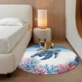 thumbnail image 3 of Blue Sea Turtles Round Living Room Rugs 5 ft, Red Coral Shell Ocean Life Summer Watercolor Washable Area Rug with Non-Slip Sturdy Edge Binding Round Carpet for Entryway Kitchen Bedroom Bathroom, 3 of 9