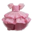 thumbnail image 1 of Robes pour Filles en Maille Manches Volantes Col Rond Robe Décontractée Unie Rose 7-8 Ans, 1 of 4