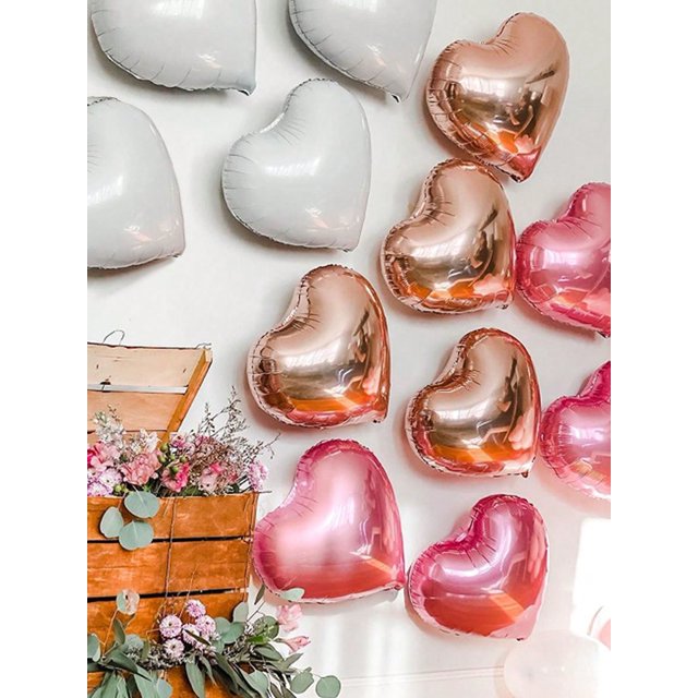 12pcs Heart Shaped Aluminum Foil Balloons, 18 Inches Champagne Gold Pearl Pink White Color Suitable For Wedding Birthday Valentine'S Day Party Decorat