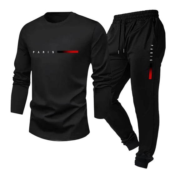 Men's 2-Piece Sport Tracksuit - Round Neck Long Sleeve Top & Drawstring Ankle Pants Loose Fit Casual Sports Set with Pockets Daily Outfit