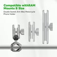 thumbnail image 4 of FANAUE Aluminum Handlebar Clamp Mount U-bolt Base Compatible with RAM Mounts B size 1 inch Ball Double Socket Arm & Bike Motorcycle Phone Holder for 0.85" to 1.14" Diameter Rail, 4 of 10