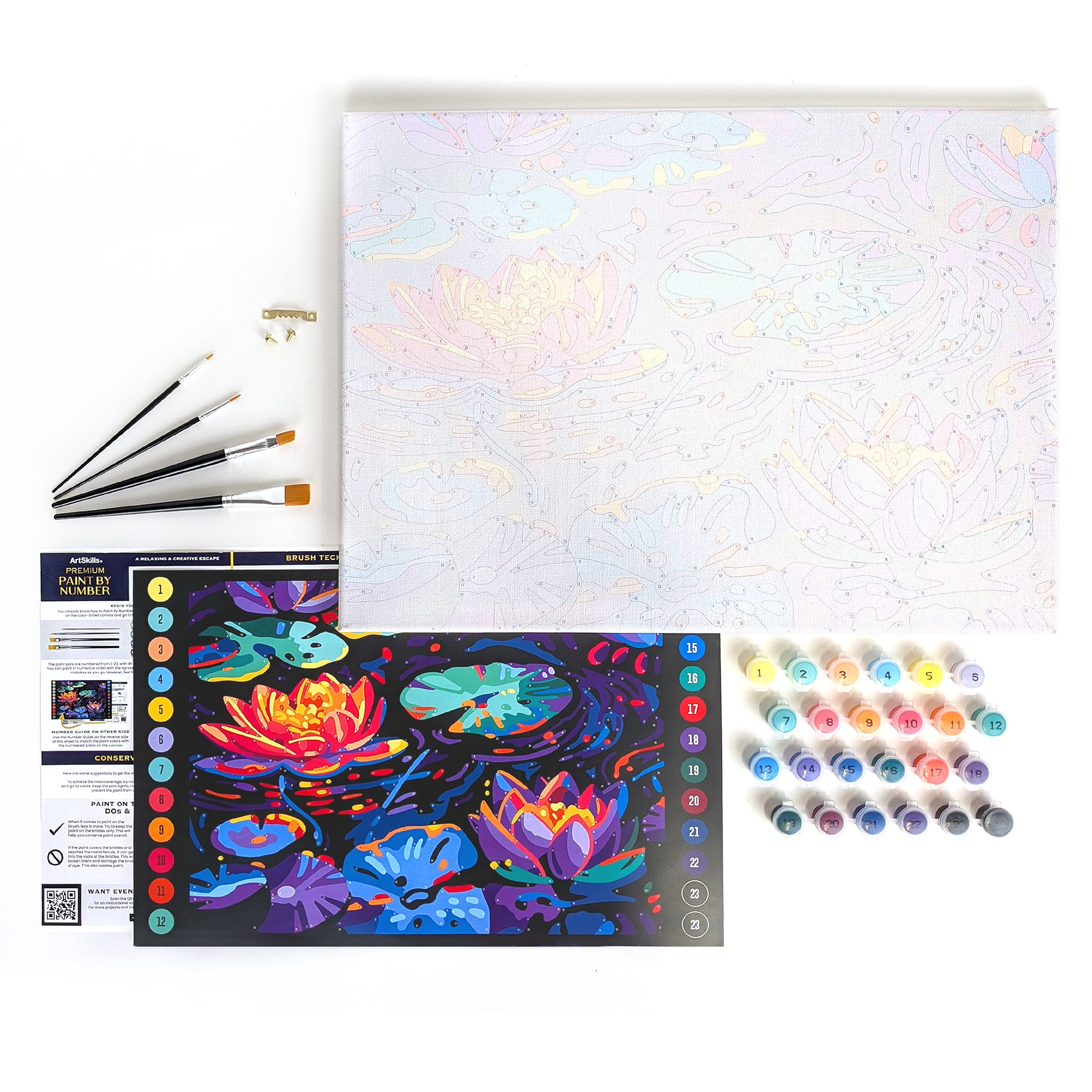 ArtSkills Luminous Water Lillies Paint by Number Art Kit for Adults, 20" x 15" Stretched Canvas, Unisex Wall Art