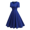 thumbnail image 4 of Efsteb Cocktail Dresses For Women Vintage 1950s Dress Short Sleeve V Neck Swing Dress Wedding Guest Party Dresses (Blue,S), 4 of 7