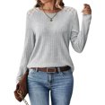 thumbnail image 4 of Nlife Women Lace Patchwork Crew Neck Long Sleeve Ribbed Top, 4 of 7