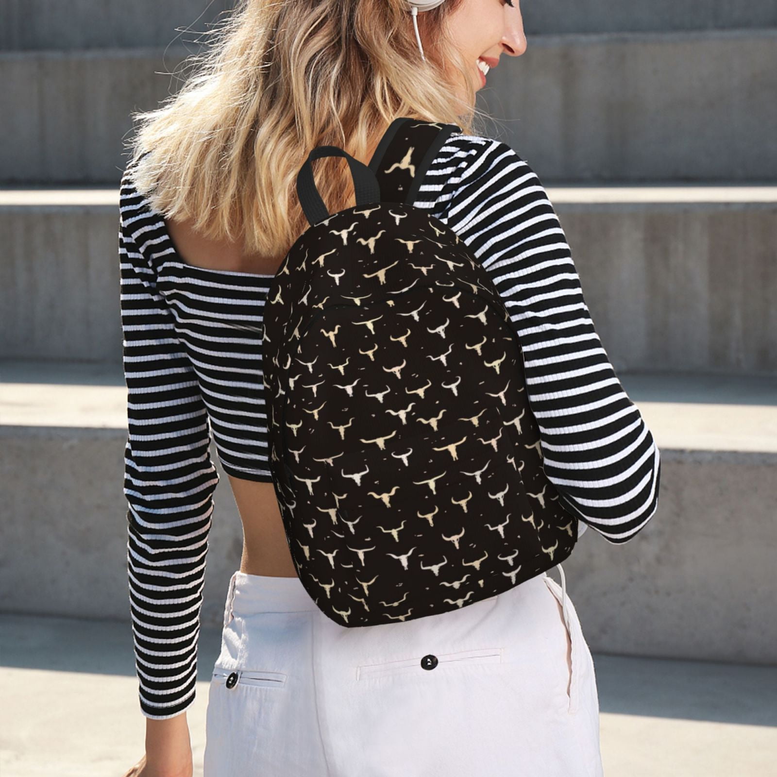 Picia Cow Skulls Printed Canvas Daypack - Stylish and Durable Vintage Compact Backpack - Class, Work, Travel, or Laptop Bookbag,Organized Compartments-Small