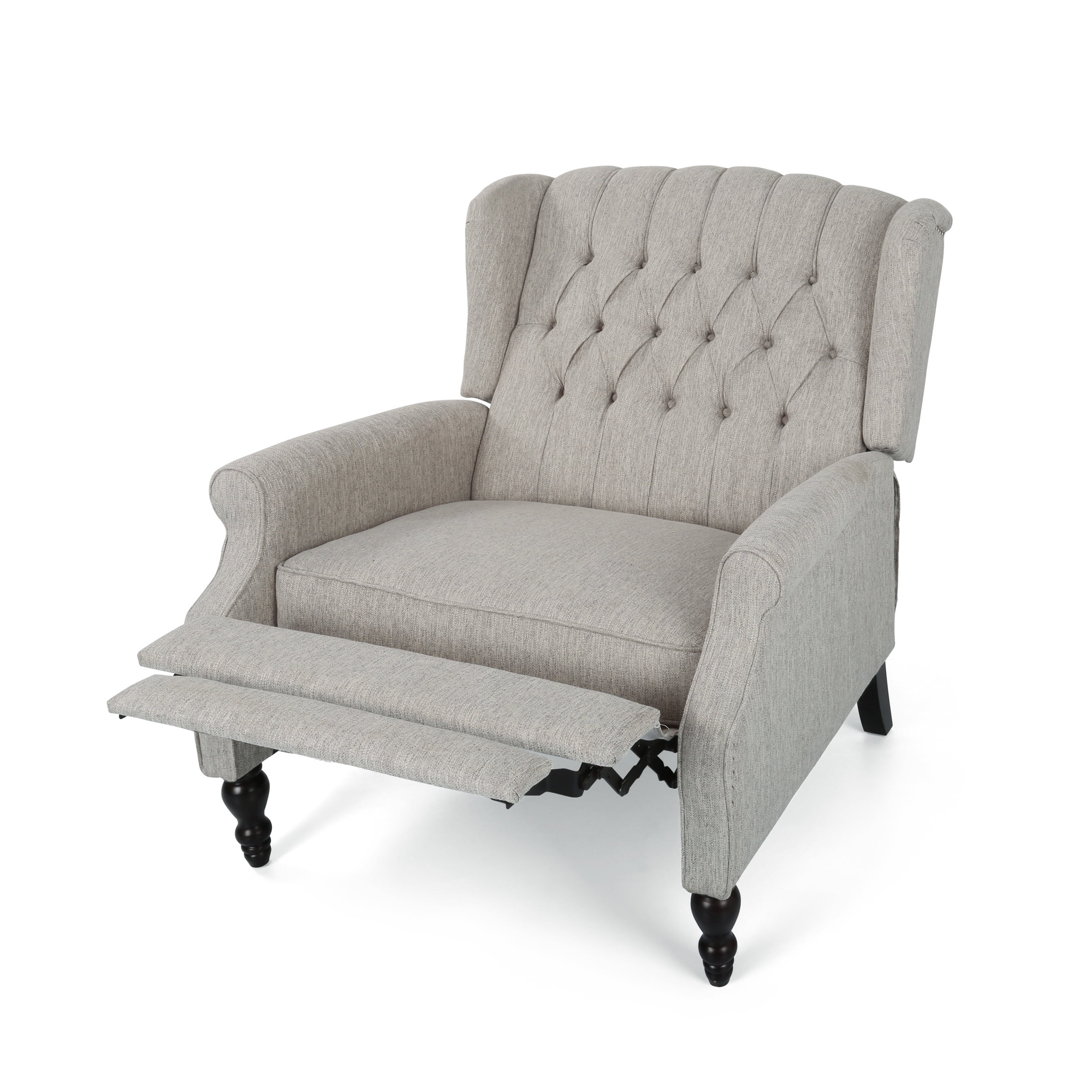 Noble House Oversized Wingback Push Back Recliner, Light Gray Fabric