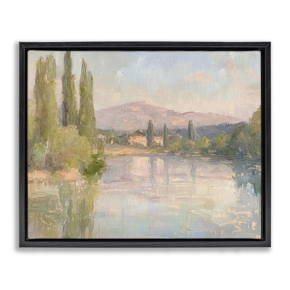 Stupell Industries Coastal Place By The Lake Black Floating Frame Canvas Art, 21 x 17, by Petals Prints Design