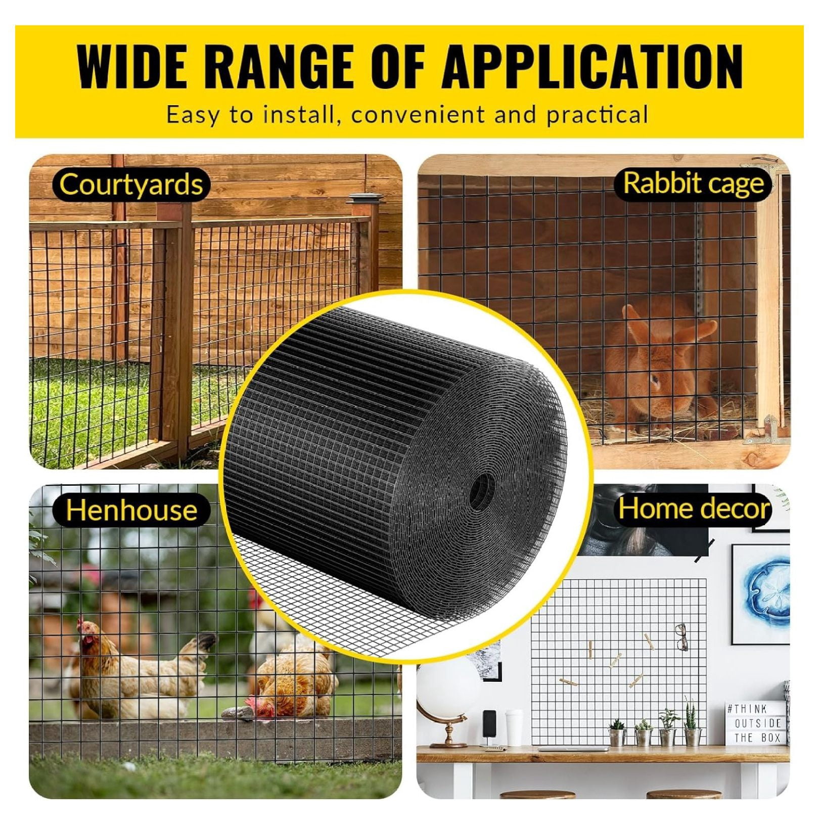 Hardware Cloth 1/2 inch x 100 ft Heavy Duty Black Chicken Wire Fencing 19 Gauge Vinyl Coated Welded Wire Mesh Roll PVC Hardware Cloth Chicken Wire Fencing Garden Fence Tree Guard