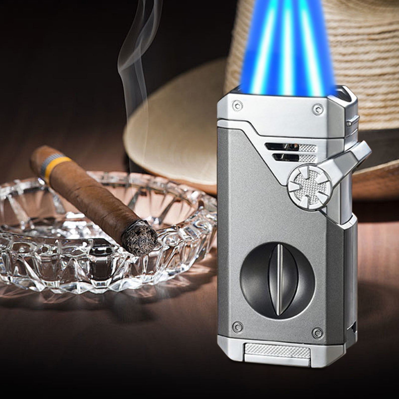 Portable Multi-Function Four-Flame Lighter, Ergonomic Compact Outdoor Household Lighter With Safety Features, Reliable For Camping Grilling And Evening Fire Use