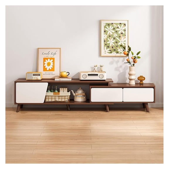Length Adjustable Modern TV Stand, Entertainment Center with Storage, TV Console Table, Media Cabinet for Living Room Bedroom, Walnut by XLMD
