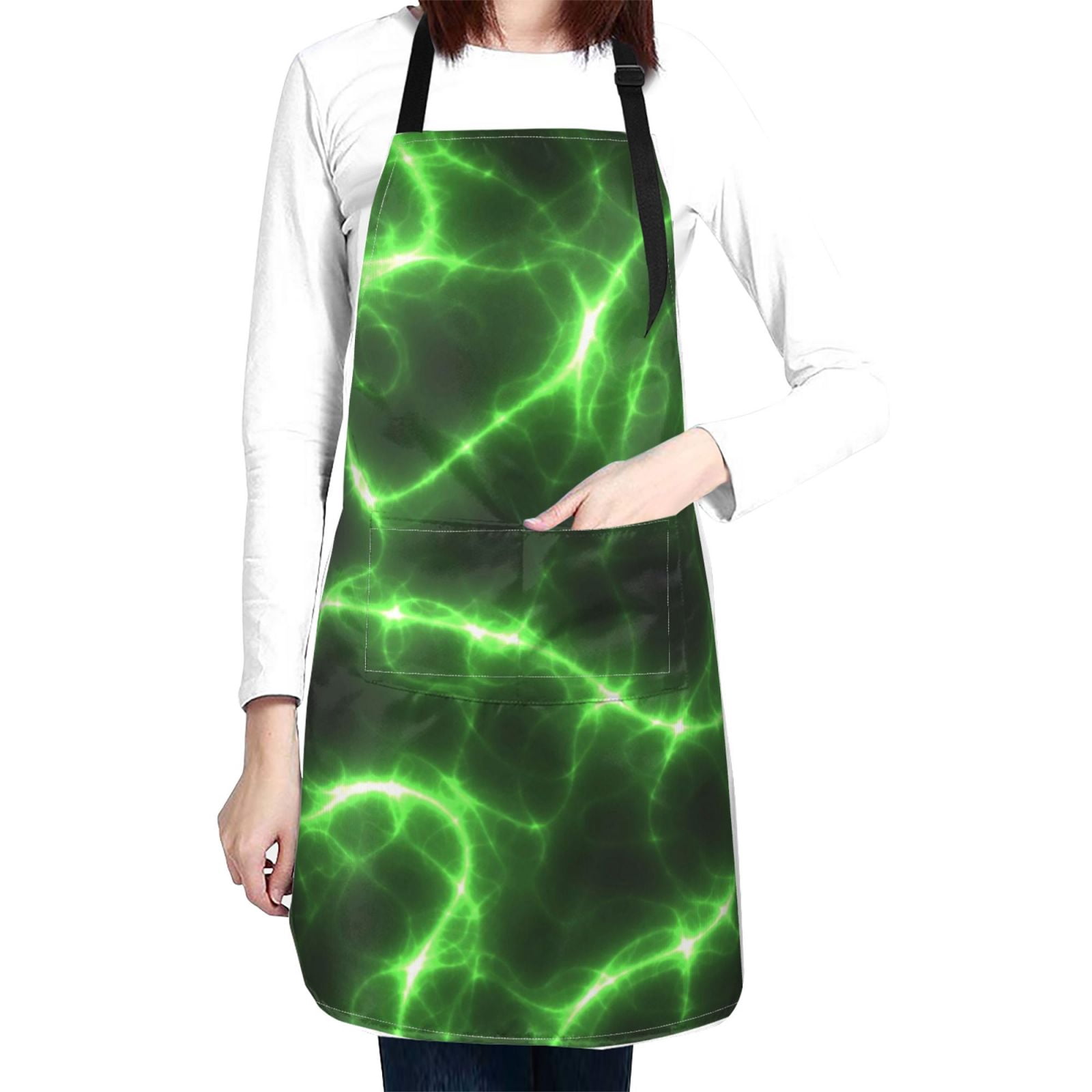Kdxio Green Lightning Apron with Pockets Adjustable Kitchen Aprons for Men Women Waterproof Aprons for Cooking,Drawing,Crafting, Baking Household Cleaning