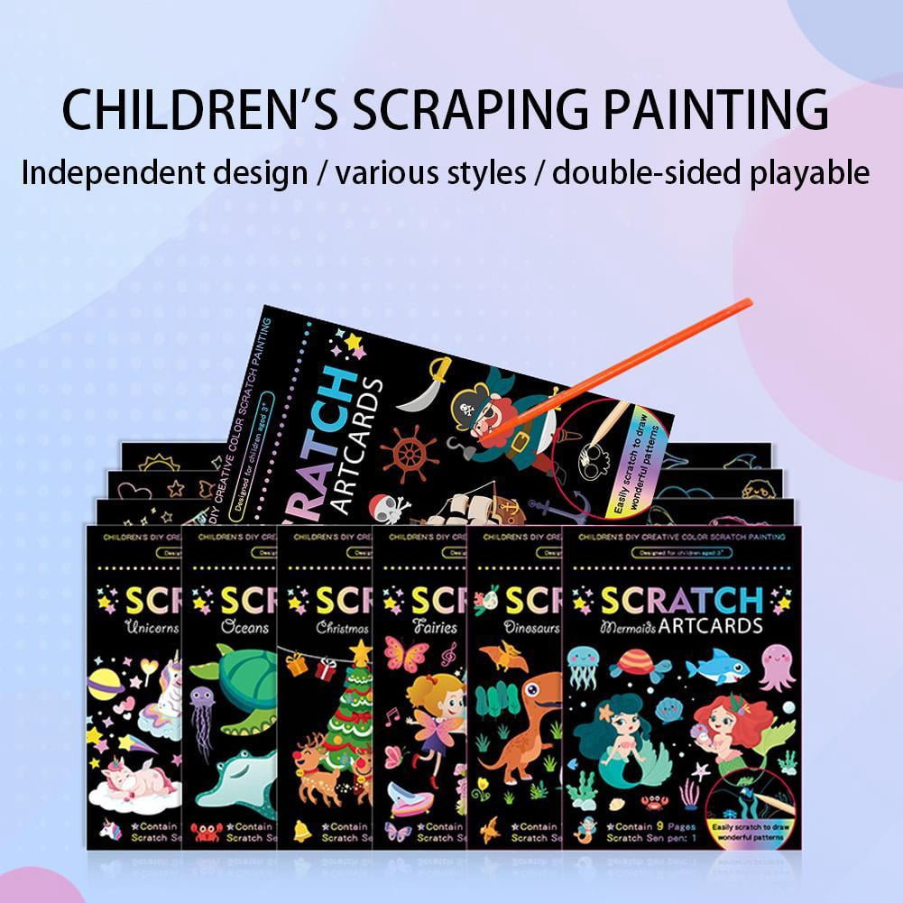 Magic Rainbow Color Scratch Art Painting Paper Card Kit Cartoon Dinosaur Drawing Board Kids Diy Educational Toys