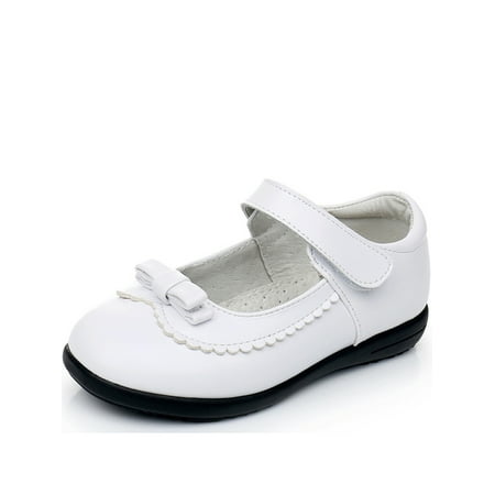

Rotosw Kids Sandals Magic Tape Flats Bow Decor Mary Jane Flat Breathable Closed Toe Princess Shoes Daily Comfortable Uniform Shoe White Bow 11c