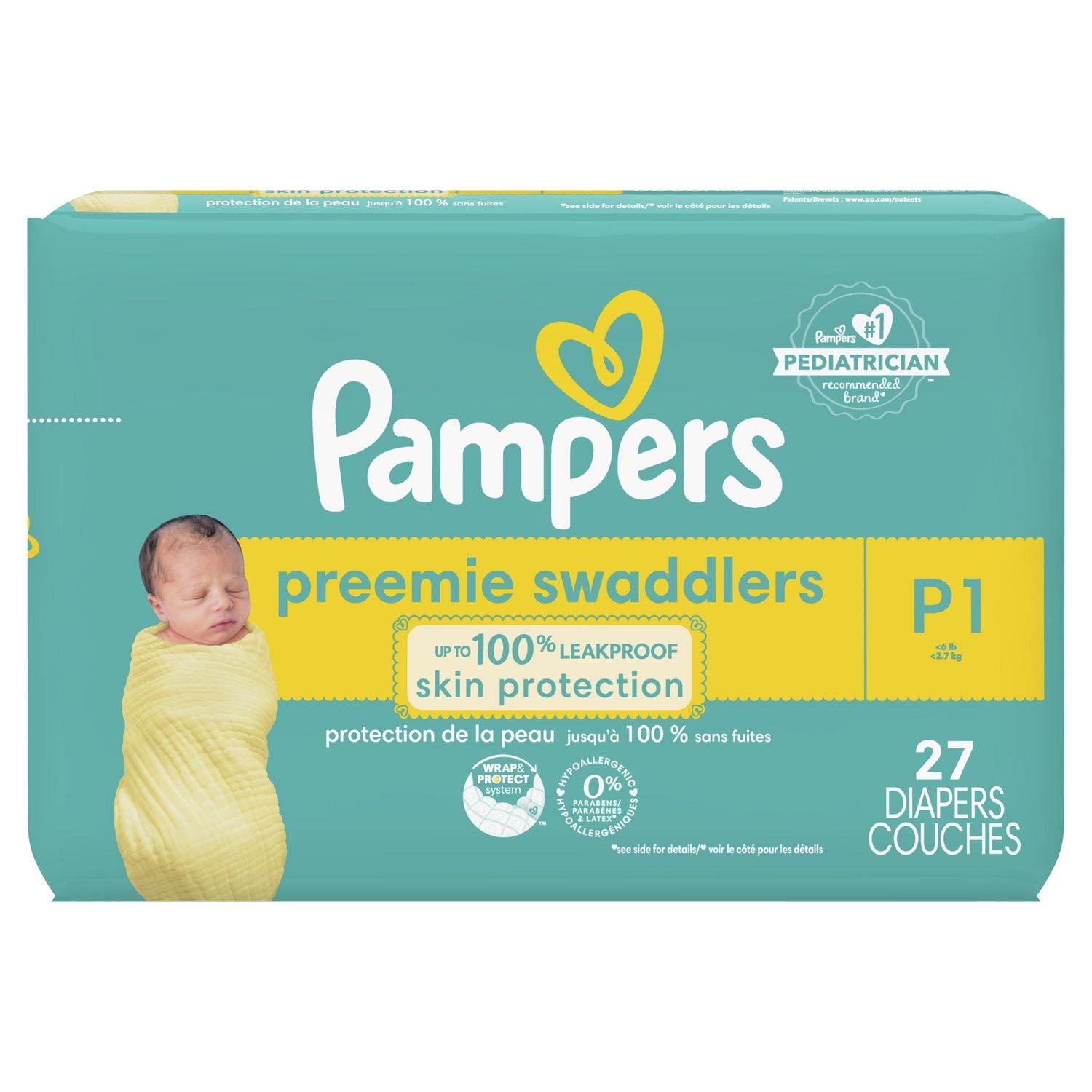 Pampers Swaddlers Diapers, Size P (up to 6 lbs), Absorbent, Keeps Baby Dry and Comfortable, Skin Safe Disposable Baby Diaper, 27 Count