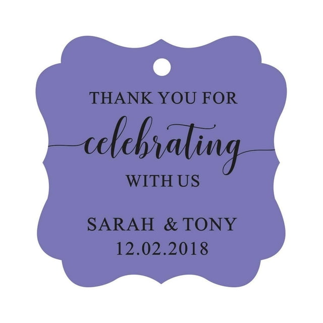 Darling Souvenir Fancy Frame Custom Paper Tags Thank You For Celebrating With Us Wedding Favor Gift Hang Tags-Lavender-50 Tags