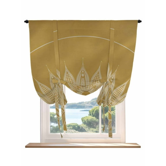 Brown Boho Tie Up Curtains for Windows 54 Inch Length Balloon Curtains Kitchen Adjustable Balloon Window Shade Middle Century Abstract Floral Ethnic Art Tie Up Valance Bathroom Curtain Window 42"x54"